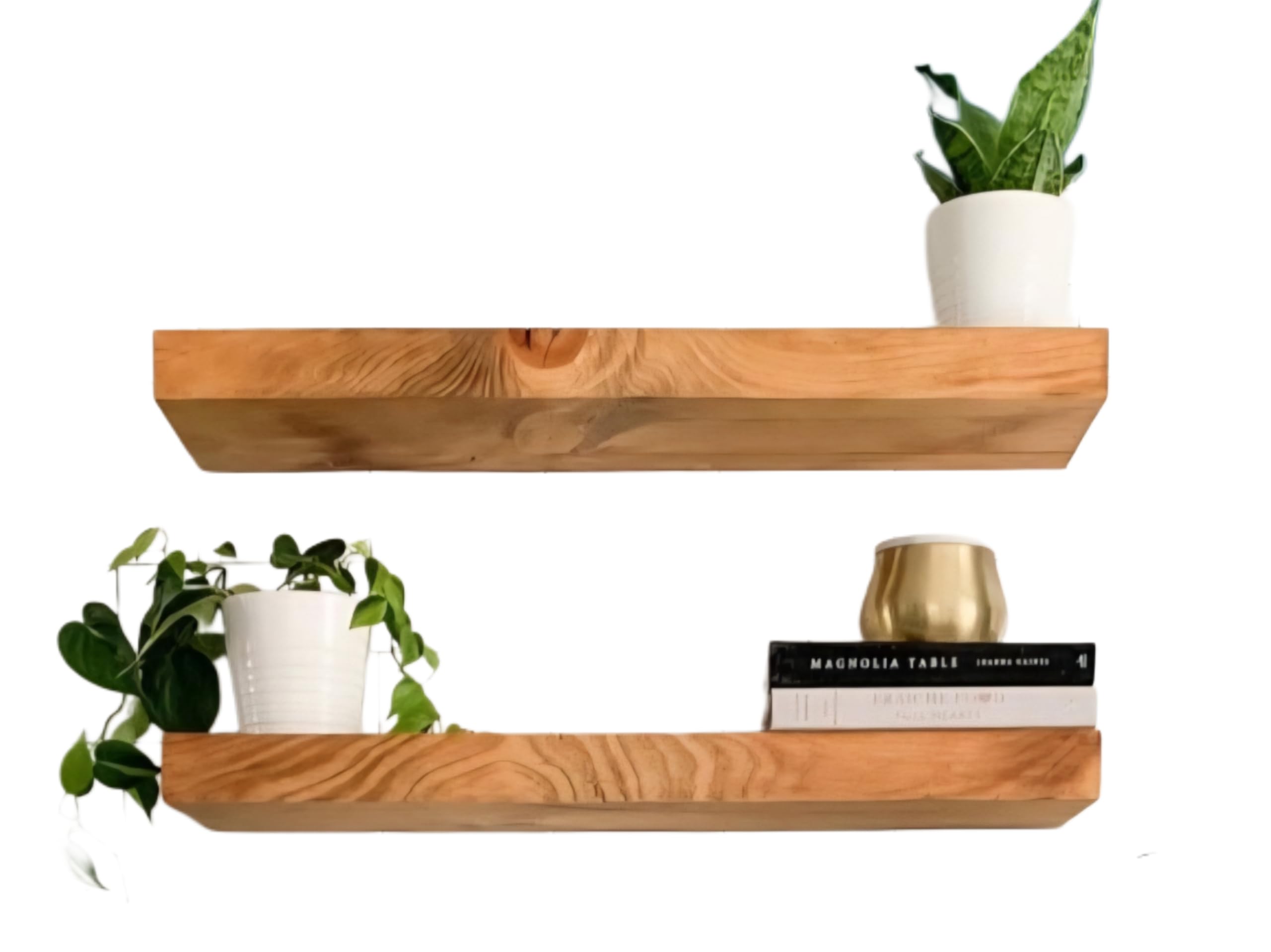 Rustic Square Edge Solid Wood Floating Shelf Custom Sizes and Colors Available