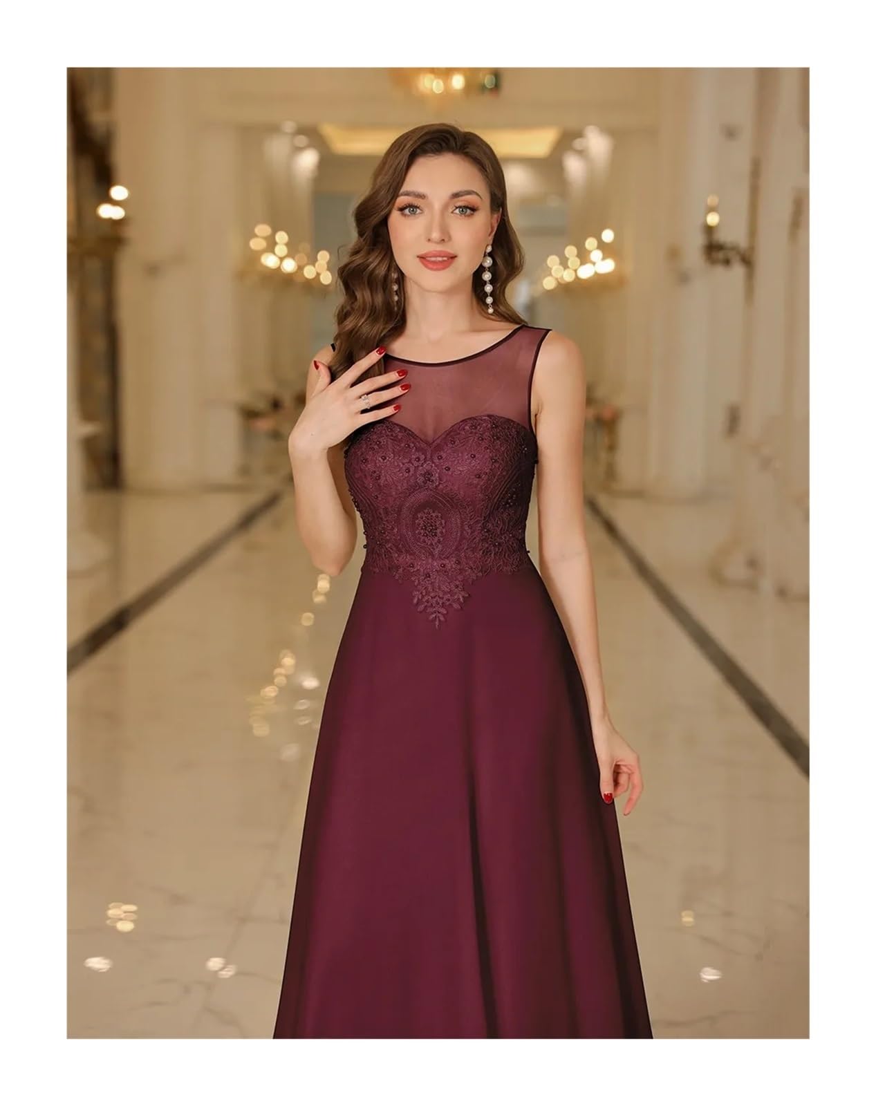 Robe Demoiselle D'honneur Robe de soirée rose trapèze, robe de demoiselle d'honneur, dentelle métallique appliquée, pierres de perles, corsage, décolleté en cœur, jupe en mousseline de soie élégante(D