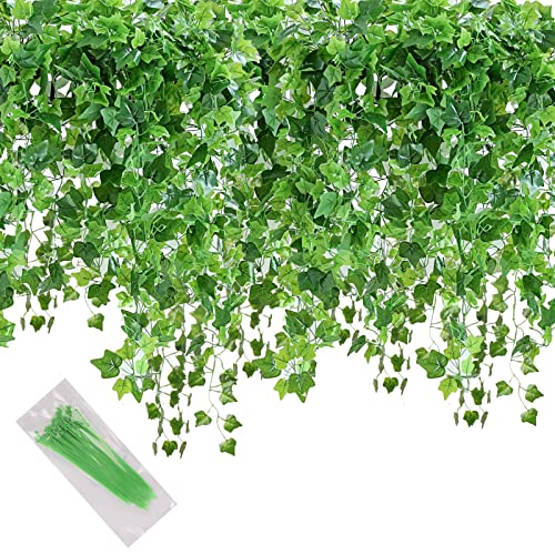 MerryNine Artificial Ivy Greenery, Hanging Vines Garland Fake Green Baskets Leaves Plants Fake Foliage Flowers for Home Kitchen Garden Office Wedding Wall Party Decoration (Plastic-24pcs，168Ft)