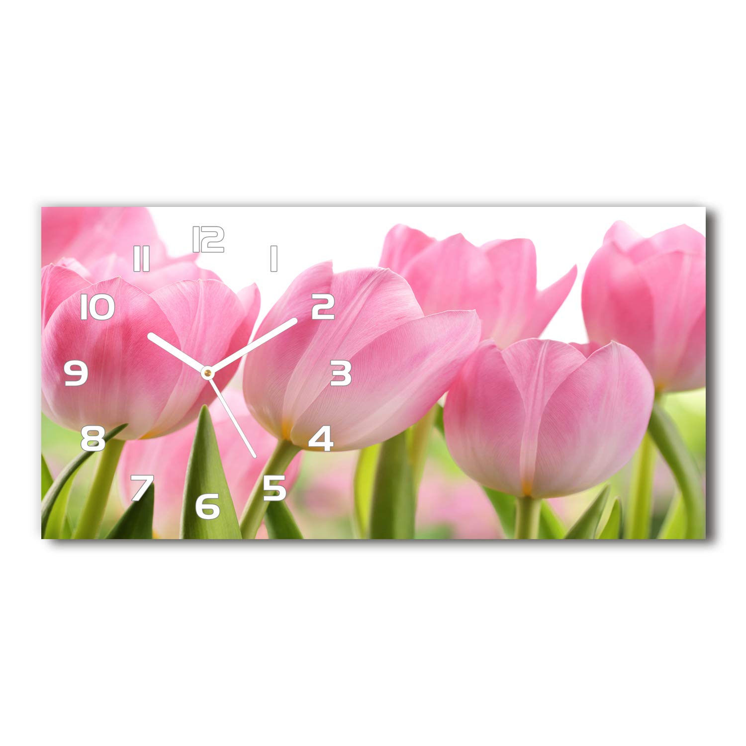 Horloge de salon design Tulup en verre 60x30cm décor tulipes roses