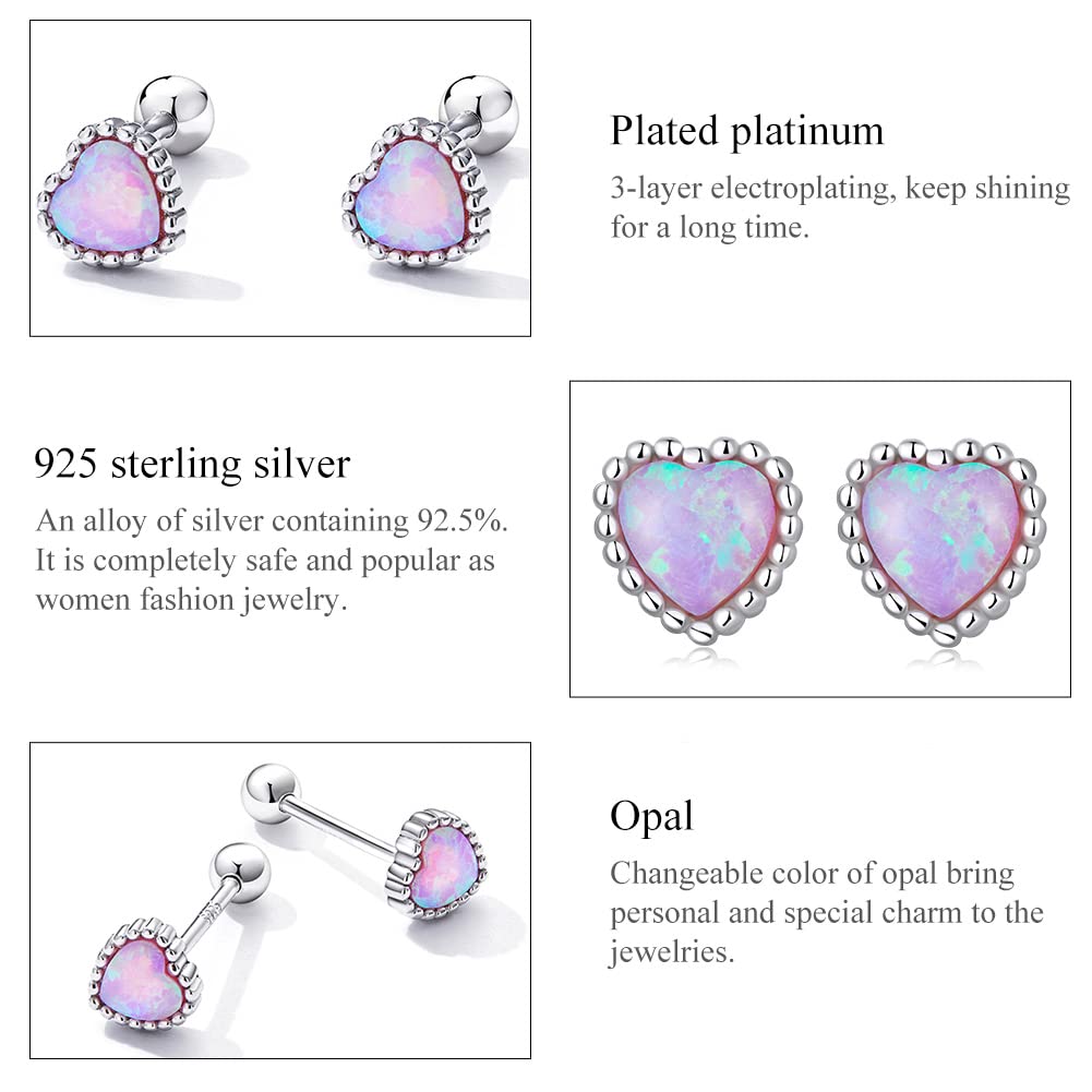 HMJGDHX Ohrstecker aus 925er Sterlingsilber, glänzender Opal, Herz, Liebesohren für Mädchen, platinierter Schmuck, Hochzeitsgeschenk