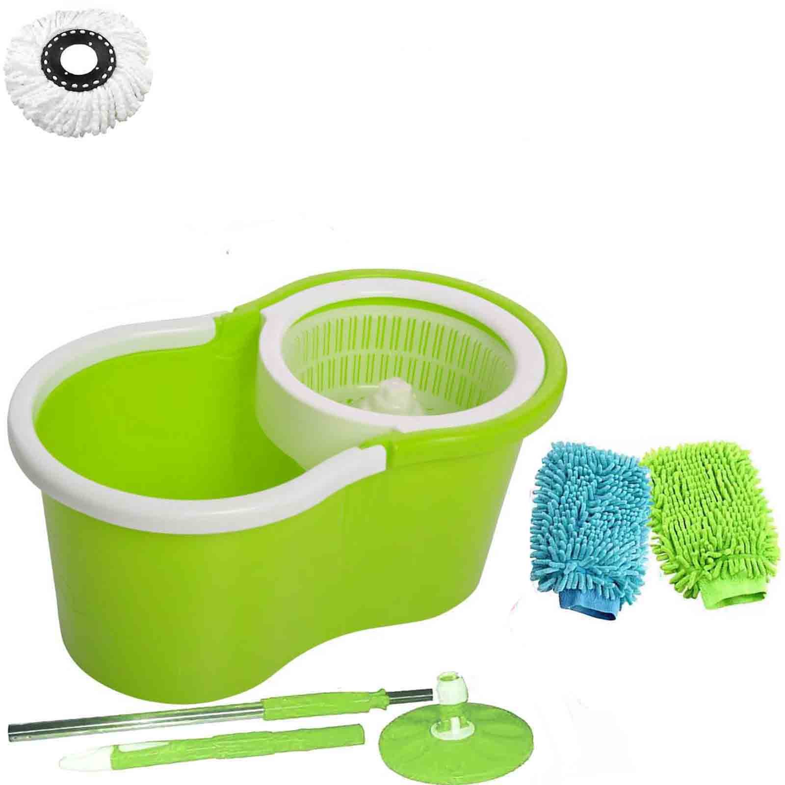 Crezon Easy Magic Common Spin Mop with 2 microfibers with 2 gloves ((RANDOM COLOR SEND GREEN, PINK, BLUE, RED))