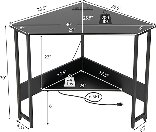 Miniatura 3 de Tangkula Escritorio esquinero con toma de corriente y puertos USB, escritorio triangular para computadora con estación de carga, estante de