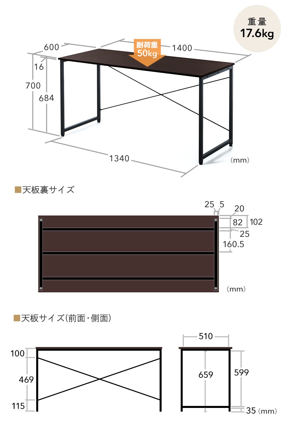 サンワダイレクト ワークデスク 140×60cm ホワイト
