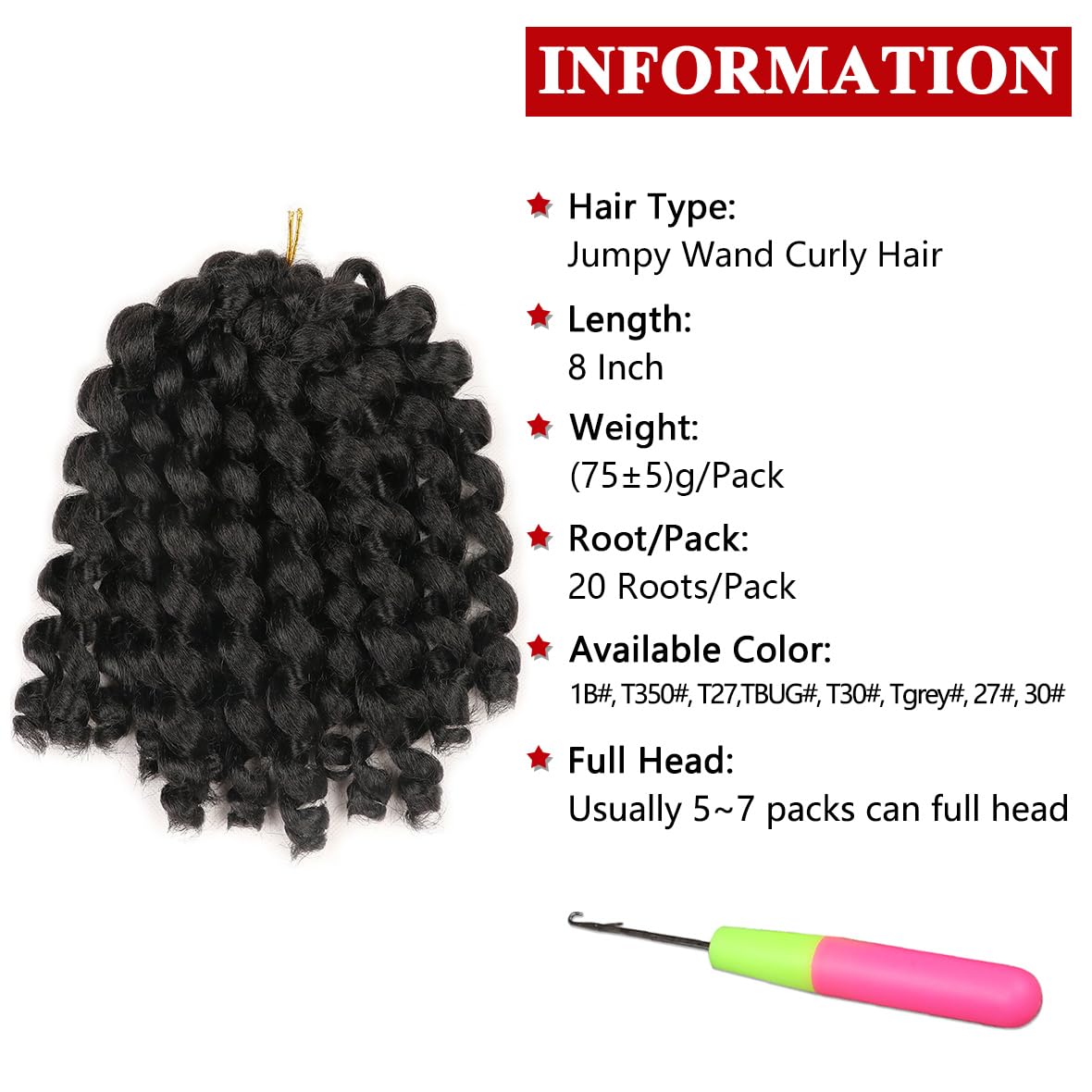 Amazon.com : 8 Inch 3 Packs Jumpy Wand Curl Braids Hair 20 Strands