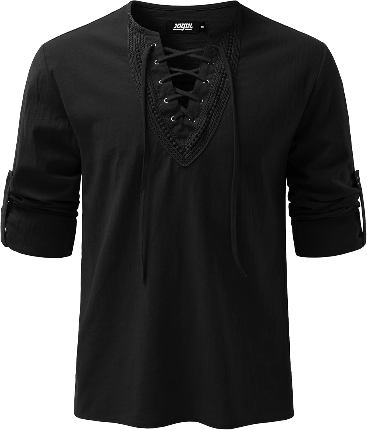 JOGAL Mens Renaissance Shirt Medieval Pirate Viking Halloween Costume Gothic Steampunk Retro Long Sleeve Lace Up Shirts Black X-Large