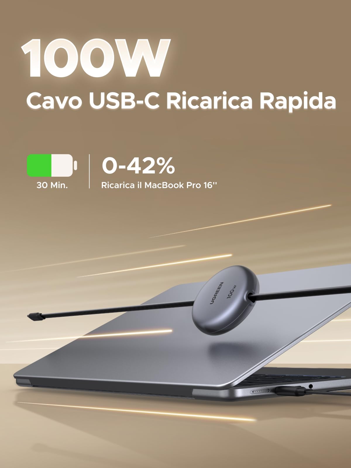UGREEN 100W Cavo USB C Retrattile PD 3.0, Cable Type C Avvolgibile Ricarica Rapida, Compatibile con MacBook, iPad Air, iPhone 17 Pro Max Air/16/15 Plus Pro Max, Galaxy S25 S24, Pixel 10/9.Grigio