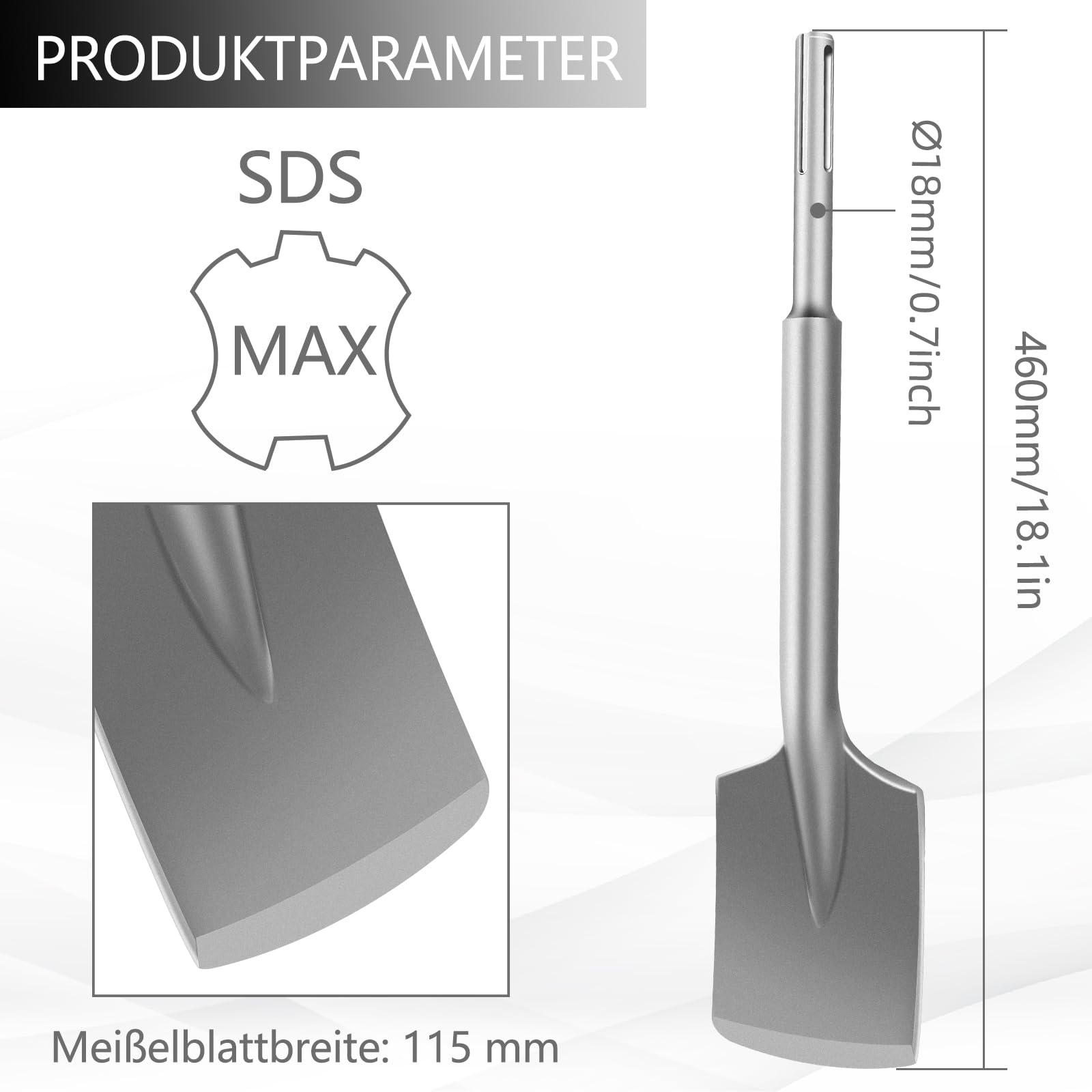 Dłuto łopatkowe SDS MAX, 450 mm x 110 mm, dłuto do asfaltu, szpadel gliniany, dłuto do asfaltu do młotów wyburzeniowych, do usuwania betonu i muru
