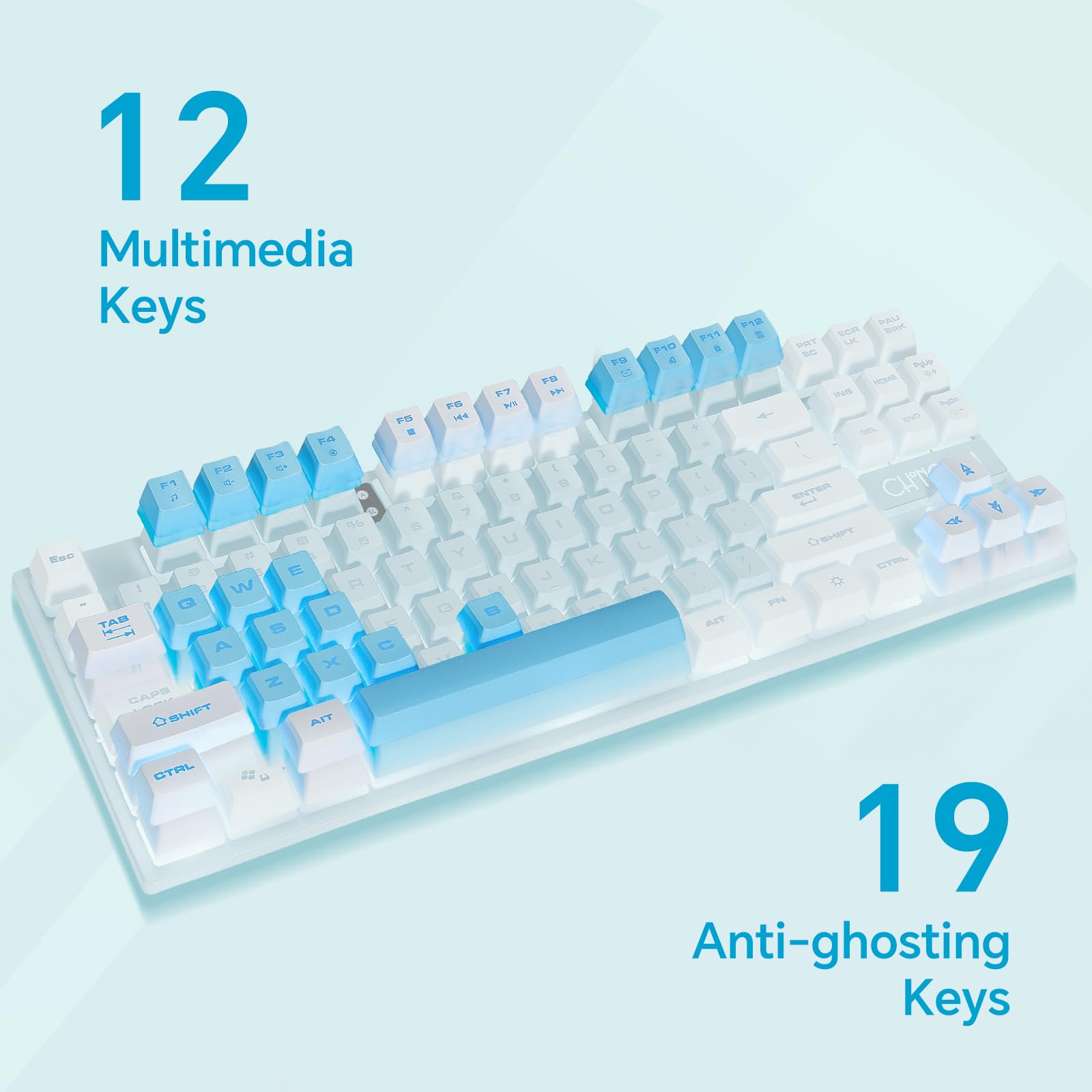 Teclado y mouse azules, 87 teclas TKL USB con cable LED retroiluminado | Ratón RGB de 800-3200 DPI, combo de mouse y teclado azul para PS4, PS5, PC, laptop, Mac