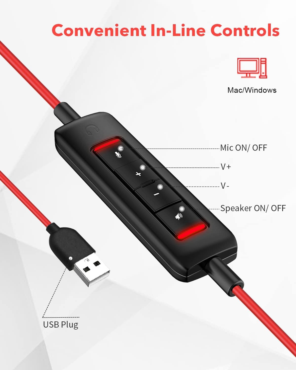 NUBWO HW02 - Auriculares USB con micrófono con cancelación de ruido y control en línea, auriculares de computadora ultra cómodos para computadora portátil, auriculares con cable para centro de