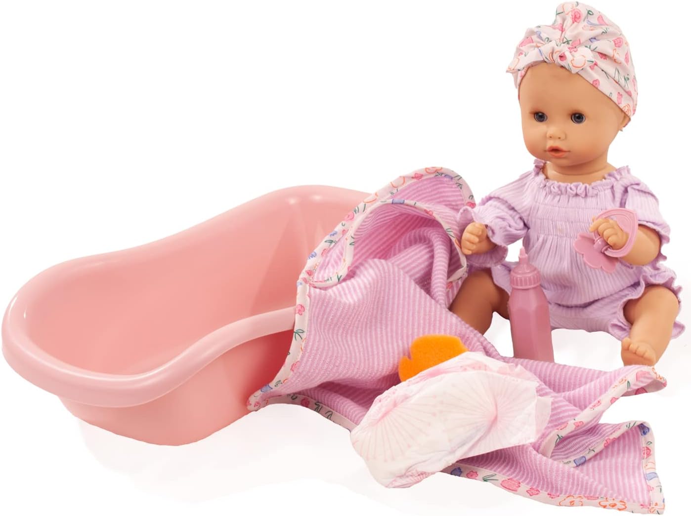 Gotz Sleepy Aquini Girl BliBlaBlume 13" All Vinyl Drink & Wet Bath Baby Doll with Bathtub and Accessories