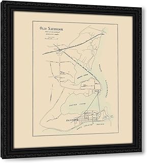 Hurd 20x23 Black Ornate Framed Canvas Art Print Titled: Old Saybrook Connecticut - Hurd 1893 Map (90_COPU0001)