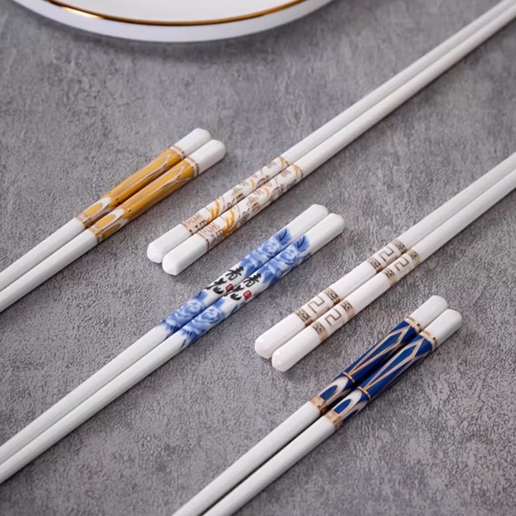 Jeu de baguettes, Coffret cadeau de baguettes en porcelaine réutilisables qualité supérieure, 10 paires avec étui