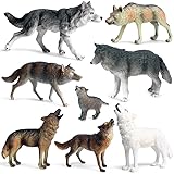 EOIVSH 8Pcs Wolf Figures - Forest Animal Wolf Toy Figurines - Plastic Jungle Woodland Animal Figurines for Kids 3-5 6-12