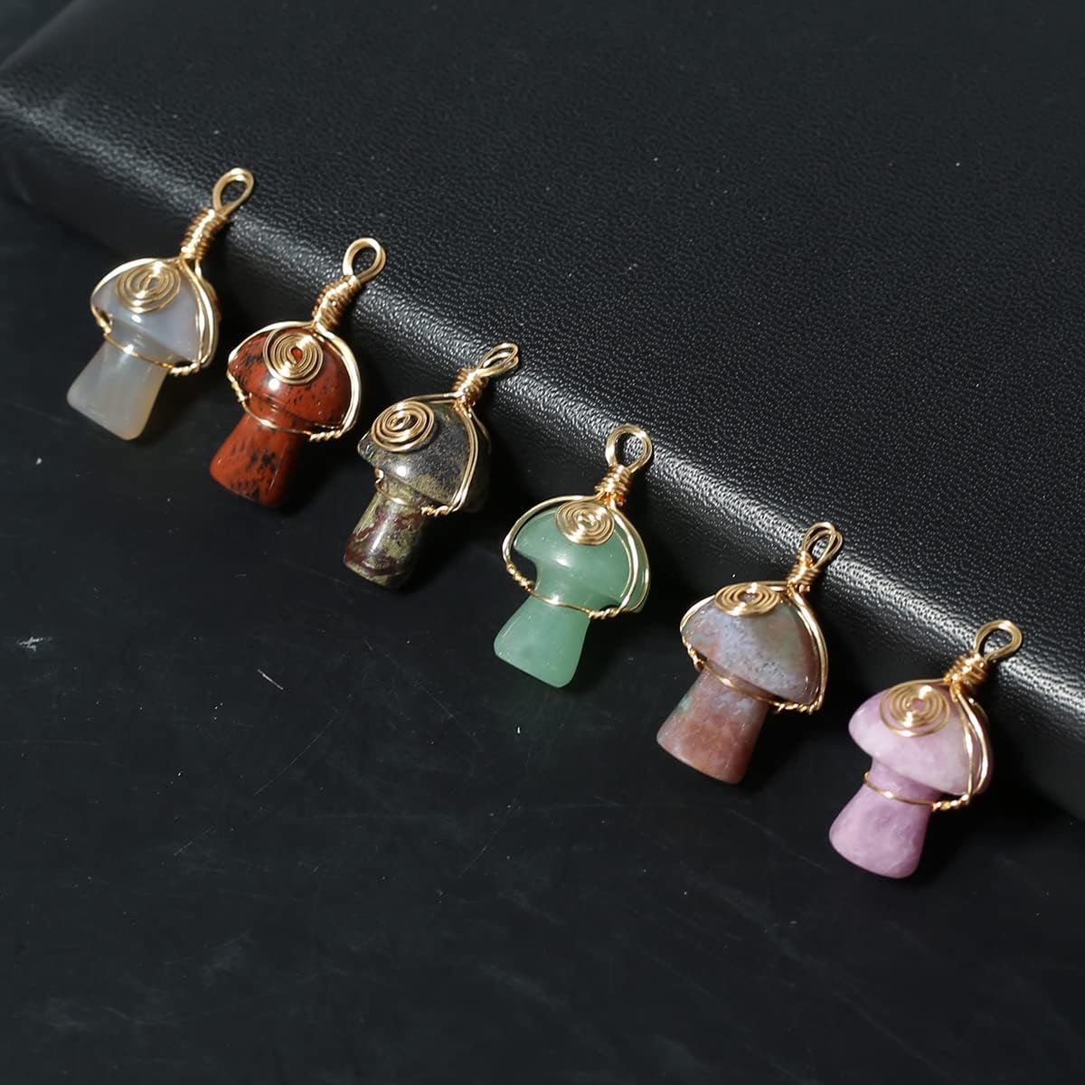 QSLLER 8PCS Natural Stone Charms Gold Color Winding Crystal Agate Mushroom Pendant DIY Necklace Earrings Jewelry Keychain Accessories Gift - Image 7