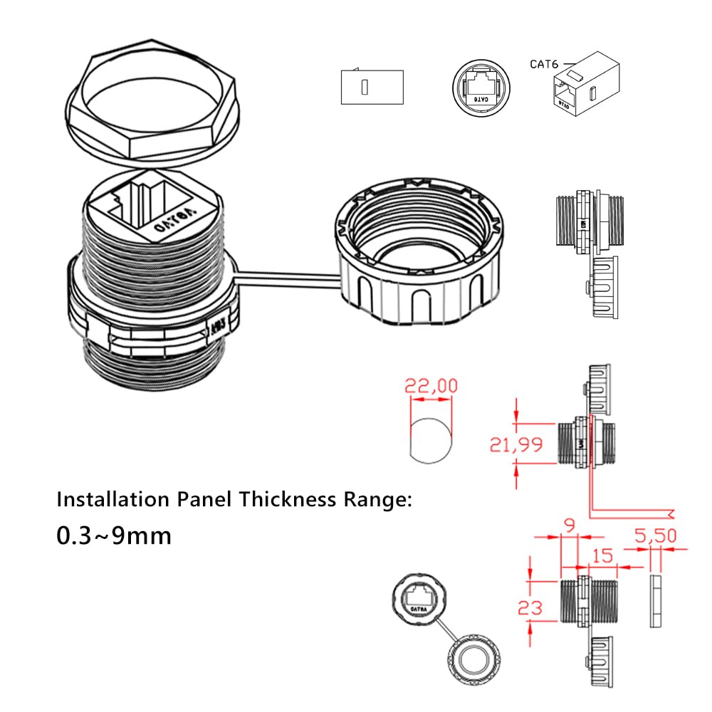 5 sztuk panel montażu RJ45 wodoodporne złącze ekranowane IP68 wodoodporne (STP) Cat55e6 8P8C Ethernet LAN kabel sieciowy kabel sieciowy podwójna głowica zewnętrzna łącznika LAN adapter z
