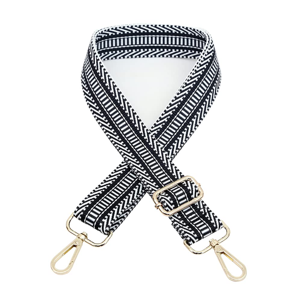 Wide Shoulder Strap Adjustable Replacement, DOTBUY-SHOP Bag Strap with Metal Swivel Hooks for Unisex Purse, Handbag, Belt Crossbody, Shoulder Bag, Canvas Bag (one Size,Black Strips)