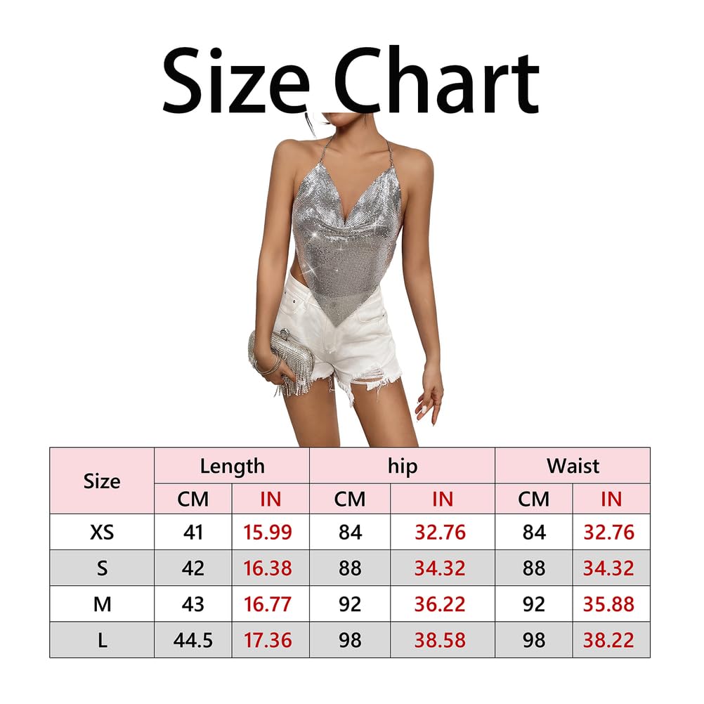 Top Da Donna Sexy Con Schiena Scoperta, Catena Metallica, Paillettes Scintillanti E Collo Halter, Abbigliamento Da Club
