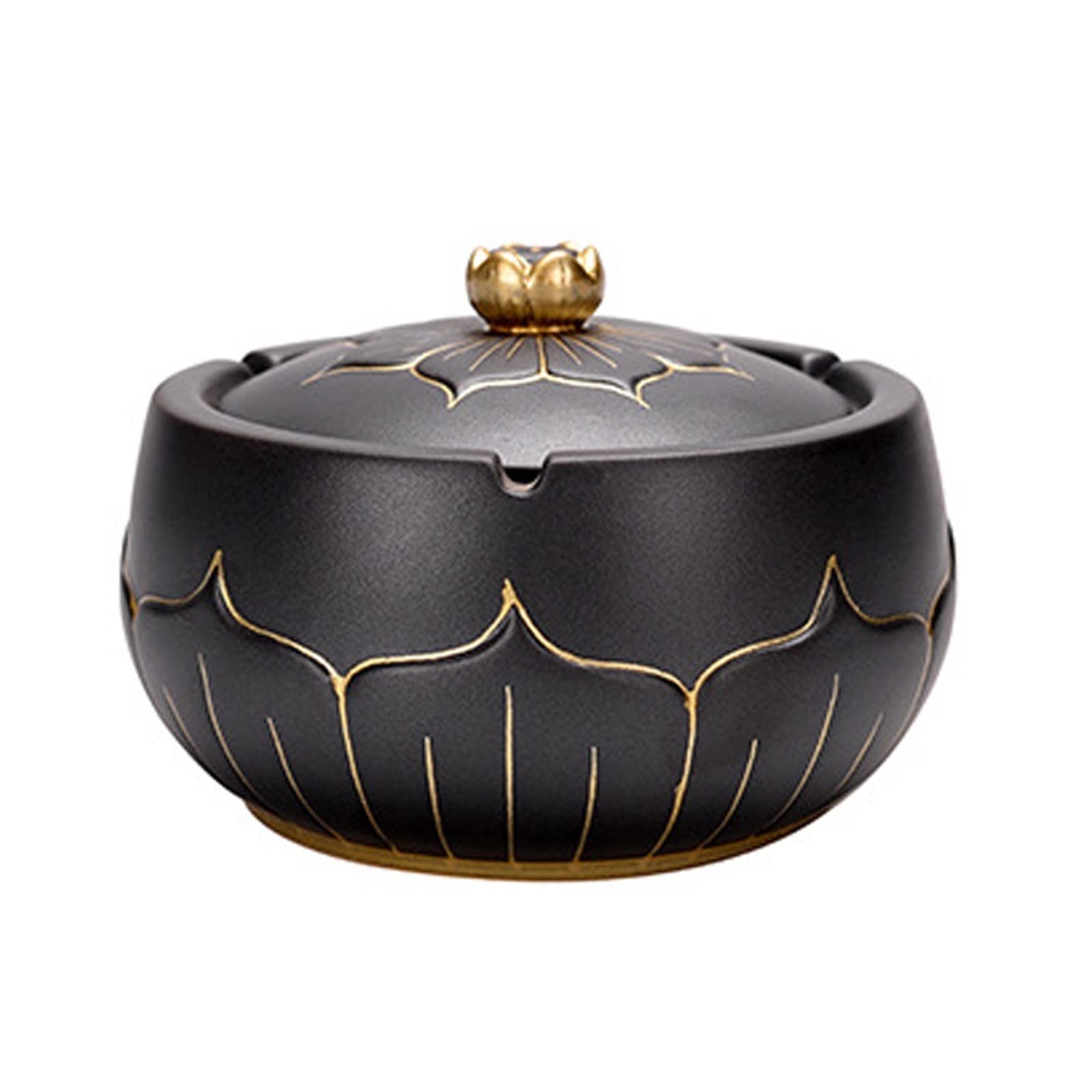 Gthtuhfd Ash Tray Ceramic Ashtray With Cover Round New Chinese Style Zen Retro Home Office Desktop Coffee Table Decoration Ashtray For Outside Patio