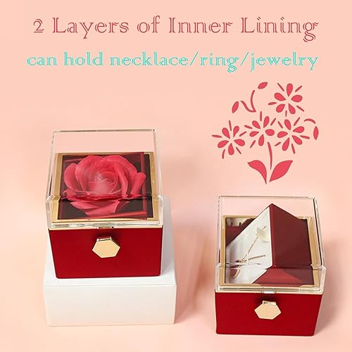 Miniatura 6 de JYCMMFC Caja de anillo de rosa que gira 360, joyero de terciopelo eterno, caja de rosas eternas, boda, día de San Valentín, día de la madre, regalos