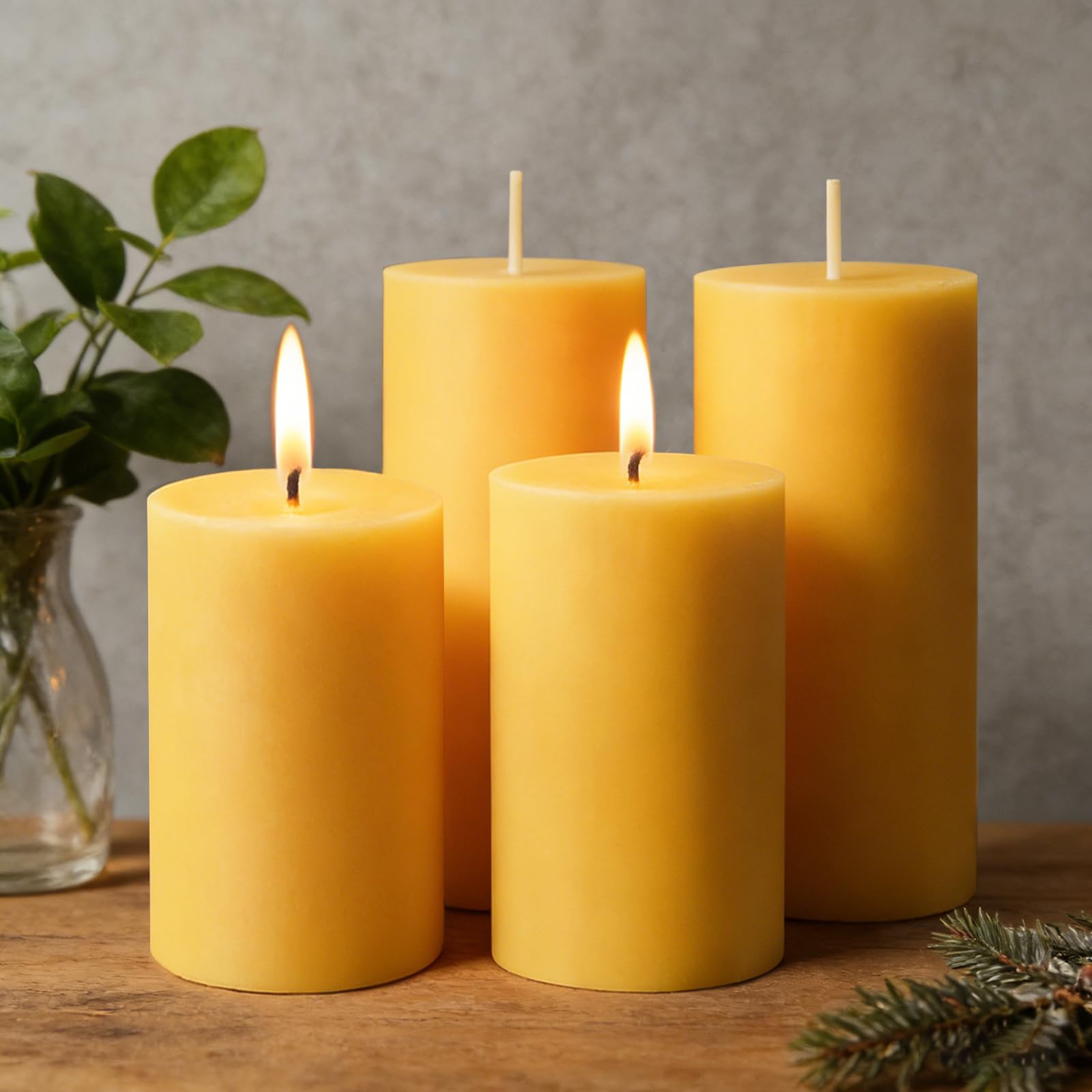 MOSROAD Natural Beeswax Pillar Candles Set