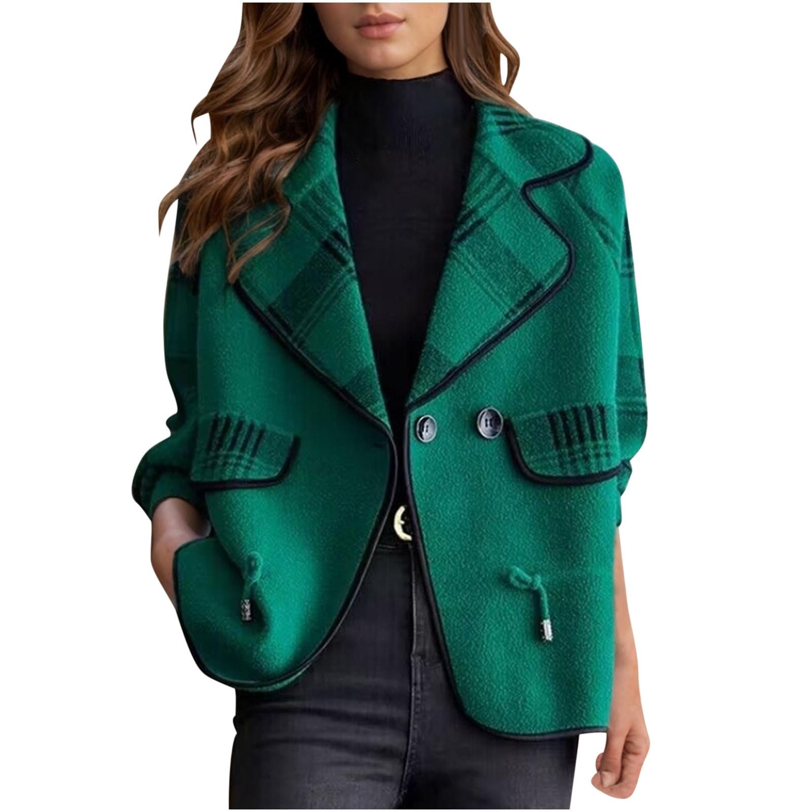 Fall Winter Plaid Tweed Blazer Jacket Casual Long Sleeve Outerwear Fashion Work Office Knitted Cardigan Coats