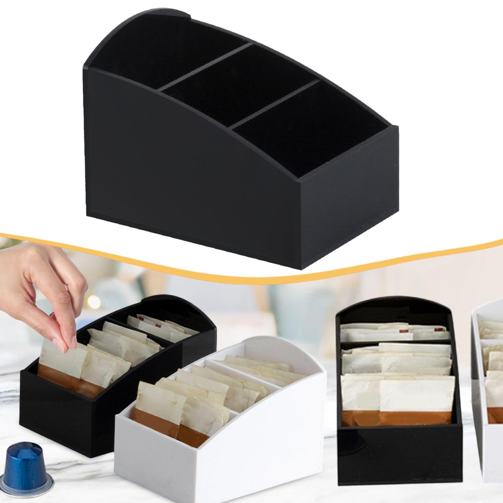 KESOTO Porta Bustine di Zucchero, Organizer Multiuso per Bustine di tè, Contenitore in Acrilico per Sale, Zucchero e caffè, Organizer per Bevande per Tavolo, Cassetto, Casa, Hotel, Nero