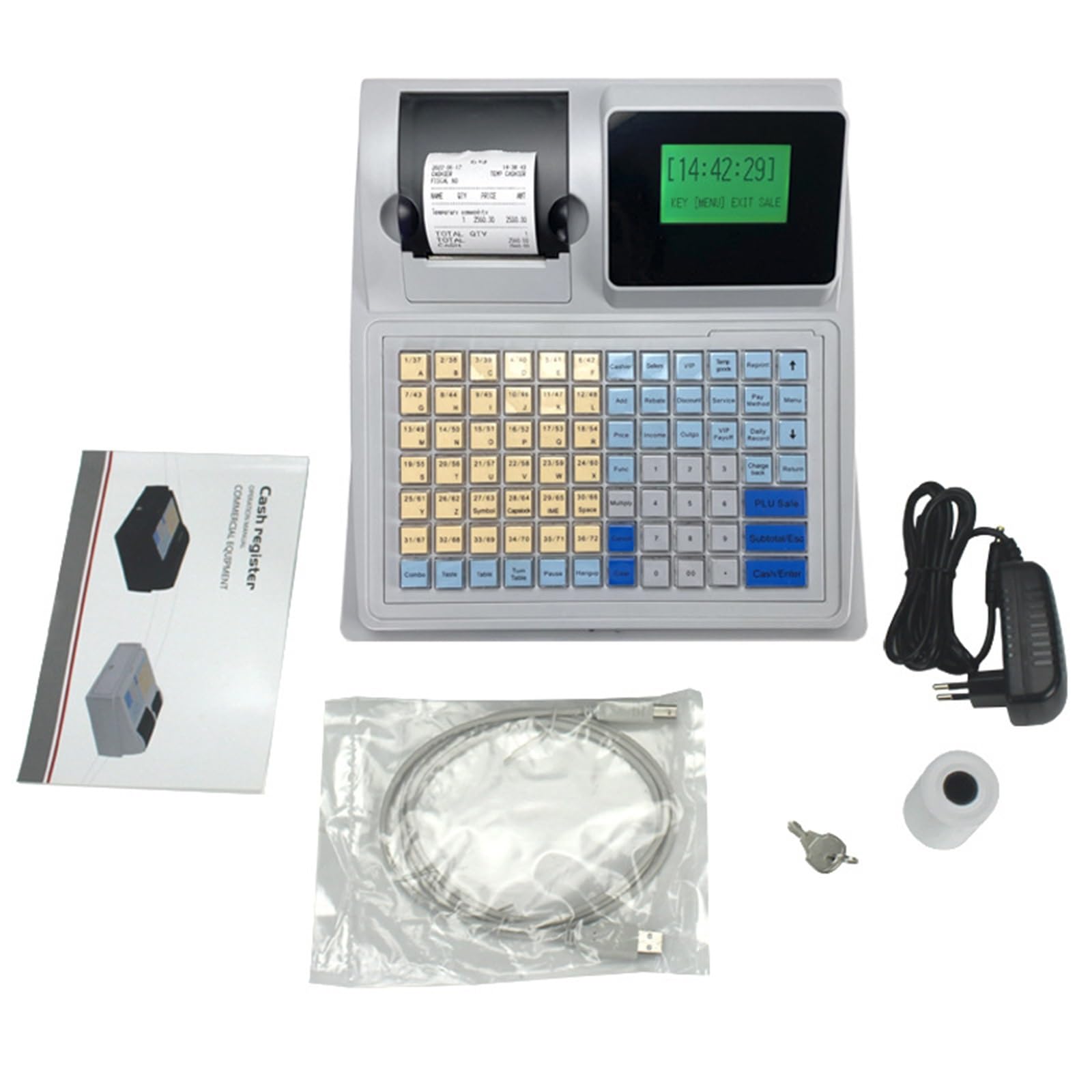 Caisse enregistreuse électronique avec imprimante Thermique, Caisse enregistreuse Commerciale à 81 Touches, Caisse enregistreuse Digitale à 8 diodes électroluminescentes