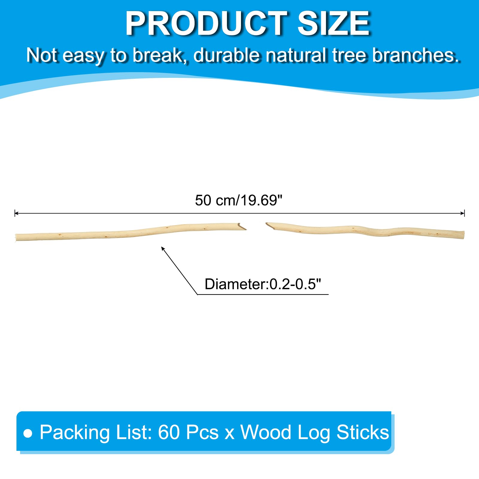 PATIKIL 60 bâtonnets de bois 50 cm bois flotté naturel couleur bois
