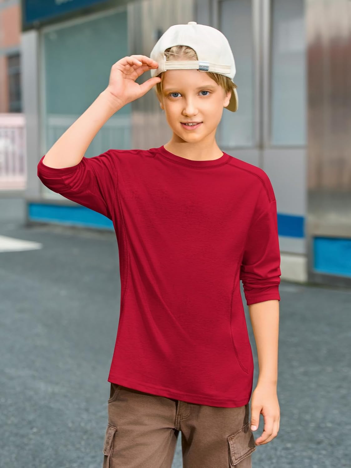 Haloumoning Boys Long Sleeve Shirts Kids Crewneck Oversized Casual Tees Fall Fashion Shirt Tops 5-14 Years - Image 3