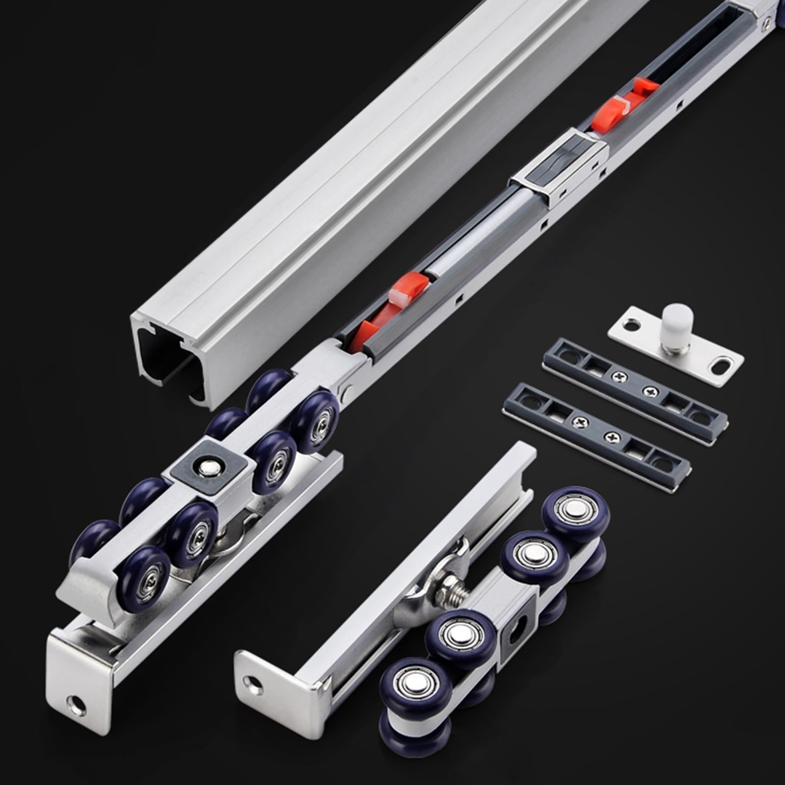 EXCLURA Soft Close Sliding Door Track Guide Rail, Meal Sliding Barn Door Hardware Track, Interior Sliding Closet Door Track with Wheels & Fixing Screws(Silver-white,1.8m/5.9ft)