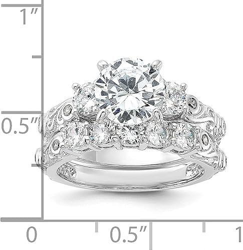Miniatura 4 de 925 Sterling Silver 2 Piece Cubic Zirconia Cz Wedding Band Ring Stone Fancy Engagement Set Fine Jewelry For Women Gifts For Her