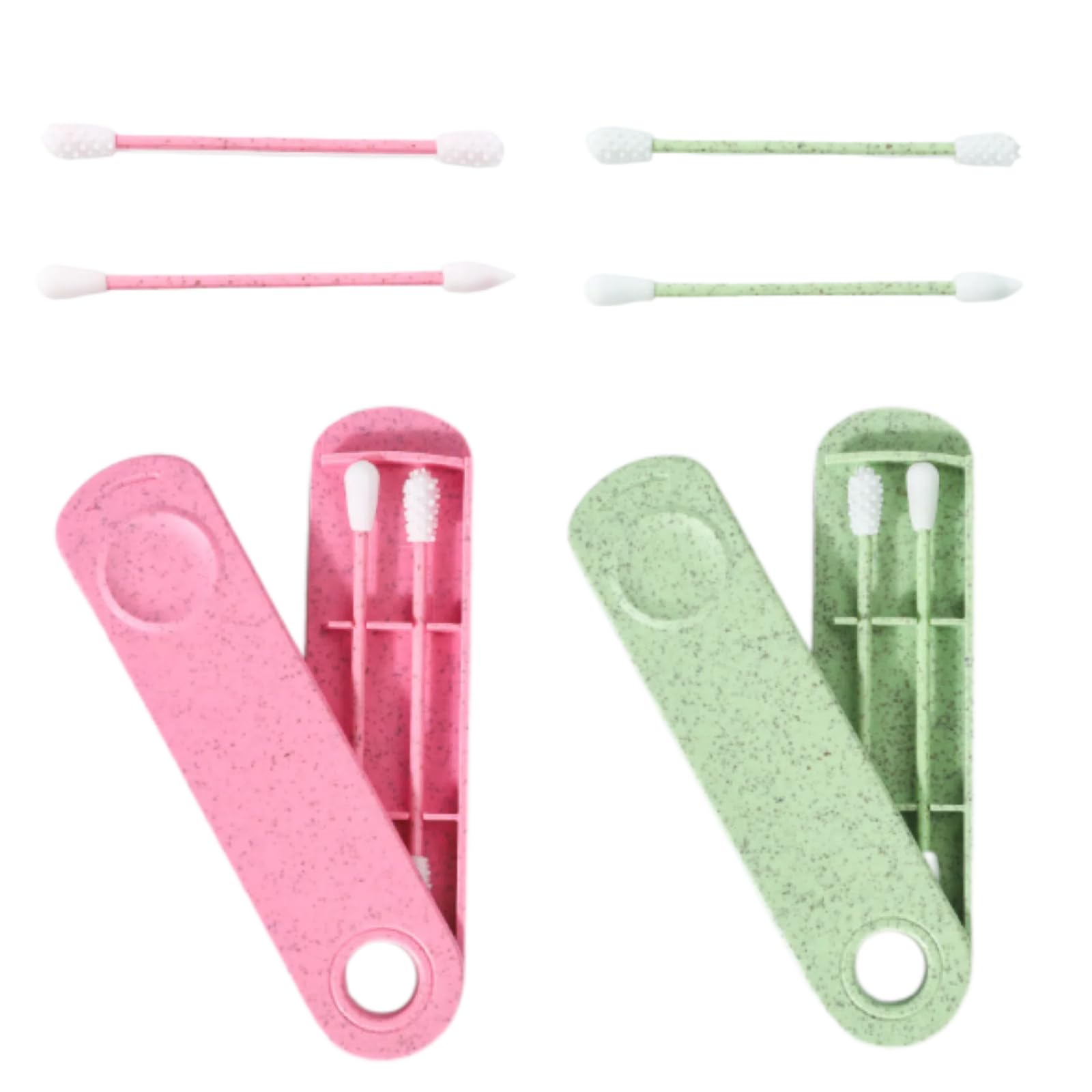 GWAWG 4 Pezzi Cotton Fioc Riutilizzabile per Pulizia Orecchio Tampone Riutilizzabile Spirale a Doppia Estremità con 2 Supporti da Viaggio Verde e Blu la Pulizia Delle Orecchie Il Trucco, ecc