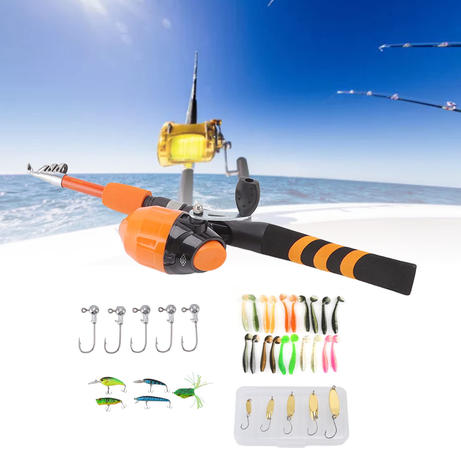 Canne à Pêche Enfant 1,5 M - Rétractable, Légère, Parfaite Pour Débutants - Kit Complet Avec Moulinet, Appâts Et Accessoires - 4