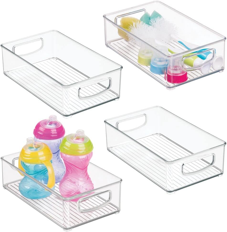 mDesign Nursery Storage Box with Handles — Wide Plastic Baby Organiser Box for Nappies, Clothes
