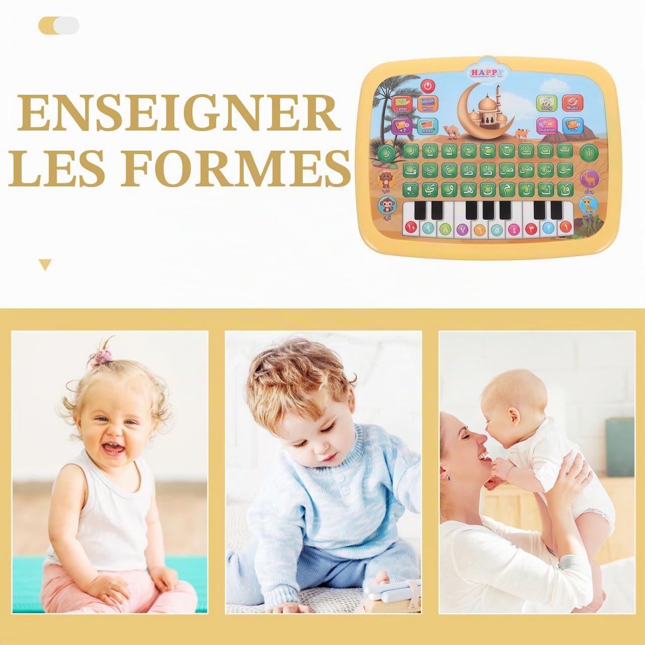 ibasenice Tablette Éducative Arabe Enfant, Jouet d’Apprentissage Interactif avec Alphabet Arabe Sonore et Musique, Ordinateur Éducatif pour Enfants Préscolaires