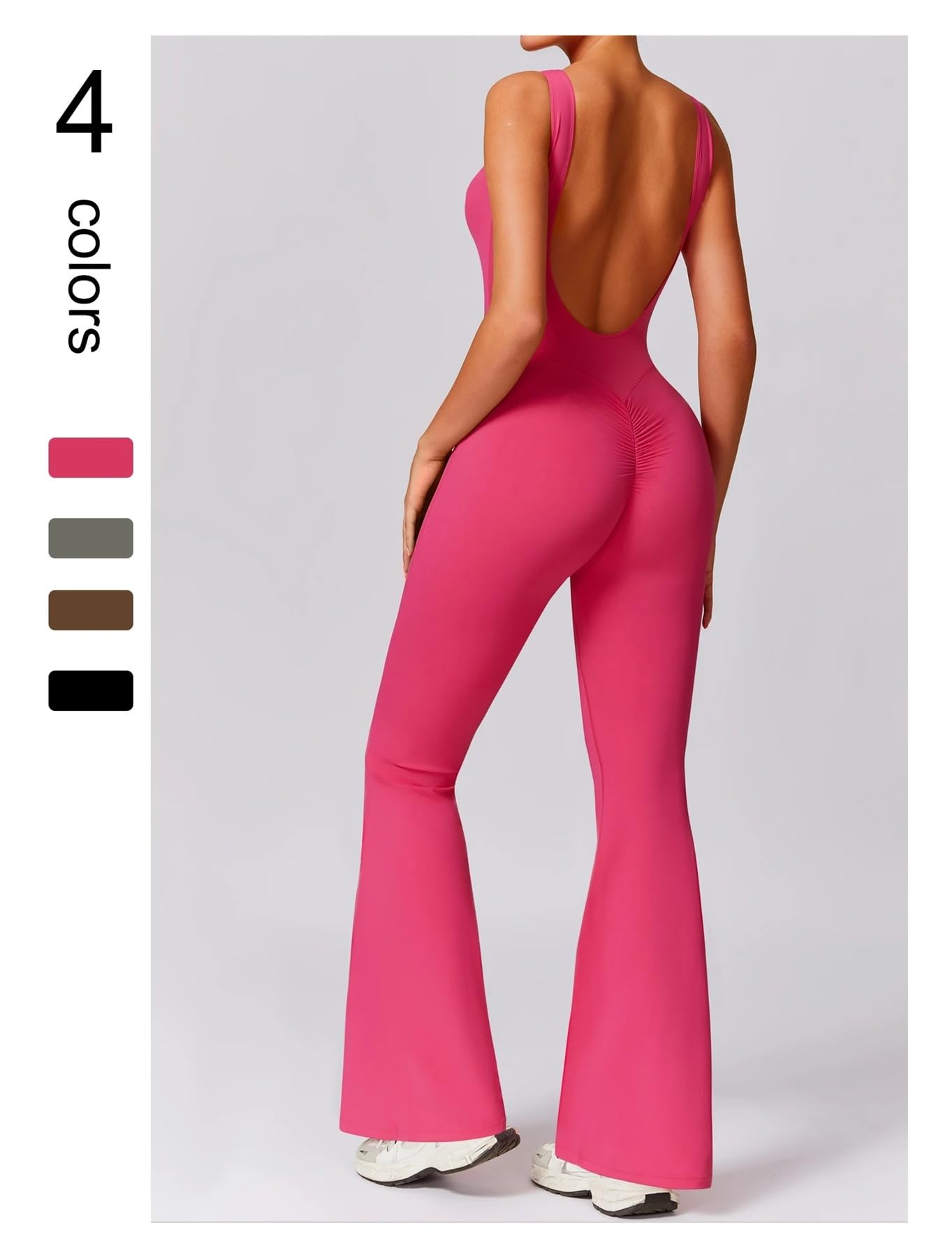 Mono de yoga sexy sin espalda for mujer, pantalones anchos acampanados, traje deportivo sin mangas, levantamiento de glúteos, cintura elástica, gimnasio, pilates y fitness. Para Entrenamiento, Yoga y