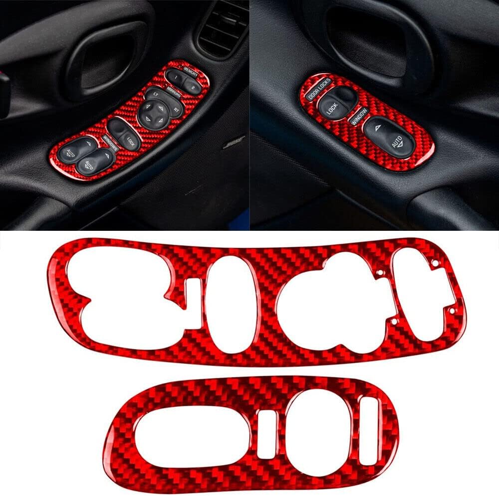 Car Interior Accessories 18 Pieces red Carbon Fiber Full Interior Sticker Decoration Set for Chevrolet Corvette C5 1998-2004