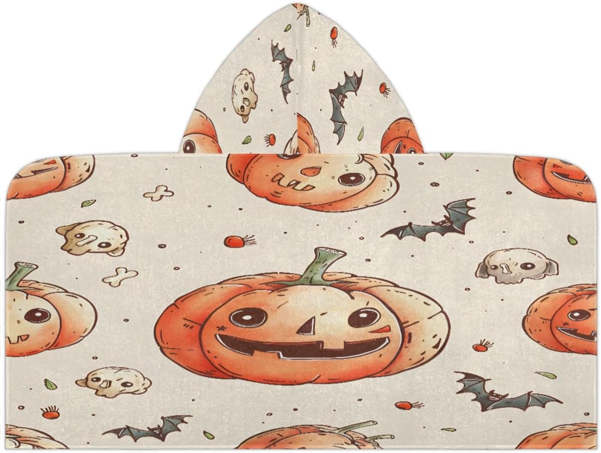 Pardick Kids Bath Towel Skull Pumpkin Beach Towel with Hood Pool Cover Up for Girls Boys Soft Absorbent Hooded Bath Towel Toddler Towels for Beach, Pool