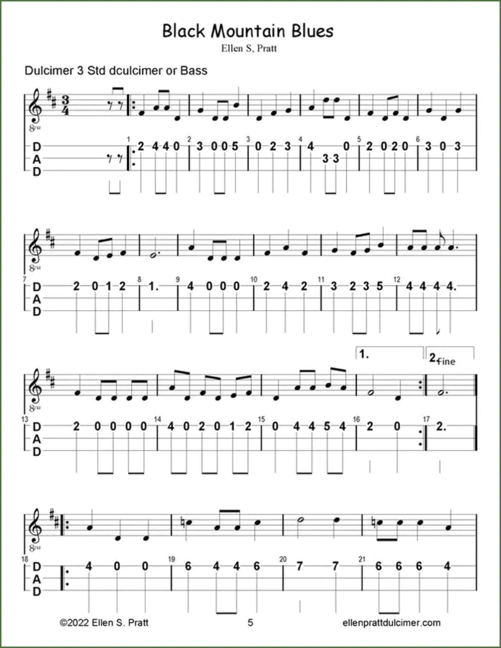Ellen Pratt - Ensemble Arrangements For The Mountain Dulcimer, Volume 7