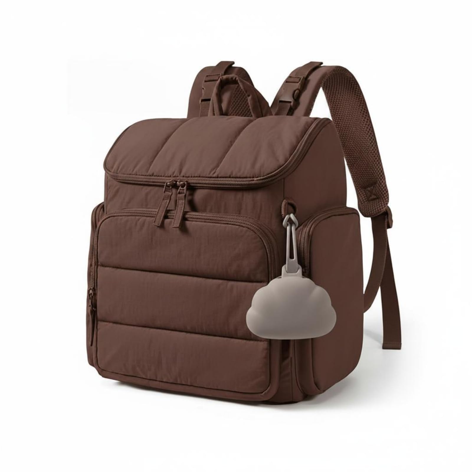 Padded Diaper Backpack Pacifier Case Diaper Bag Backpack Adjustable Straps Zippered Pockets, Coffee | Diaper Bags | Diapering-image-26