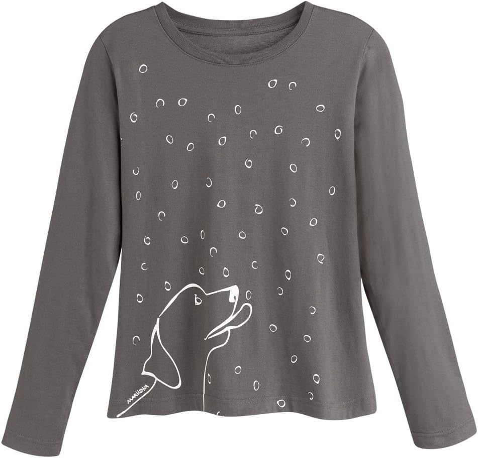 Women's Marushka Dog Catching Snowflakes - Long Sleeve T-Shirt - Gray - Xxl