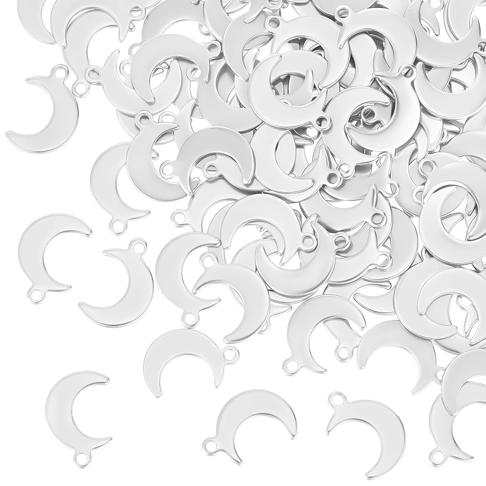 UNICRAFTALE 100pcs Moon Shape Pendants 304 Stainless Steel Charms 1mm Small Hole Pendant Metal Material Charm for DIY Bracelet Necklace Jewelry Making Craft 16x12x1mm