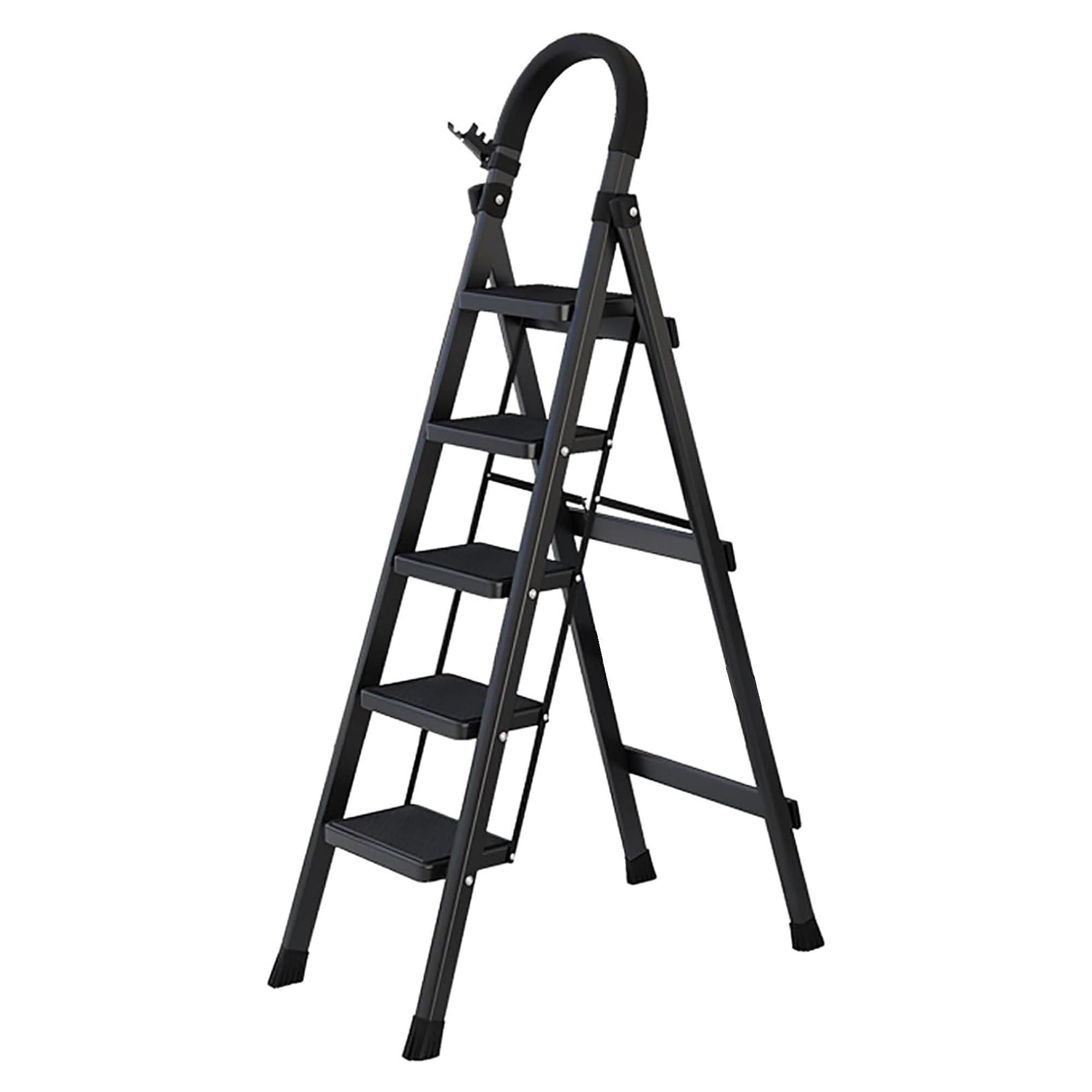 Sulfar Foldable Ladder 5 Steps, Home Ladder Folding Step Stool with Wide Anti-Slip Pedal, Adults Folding Sturdy Steel Ladder for Home, Kitchen, Garden, Office (Black) 5 Step Ladder-B