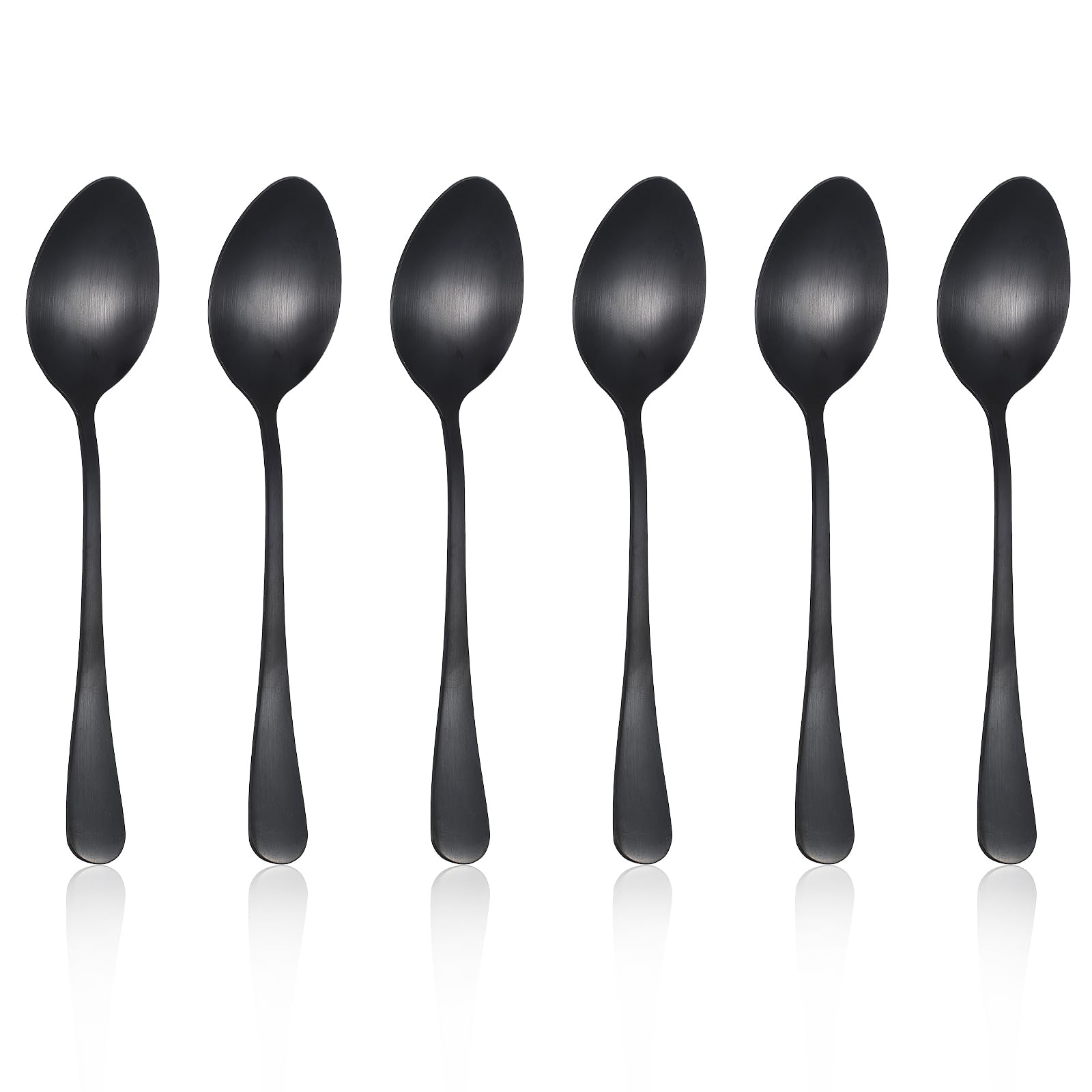 WLLHYF 6 Pack Dinner Spoon Stainless Steel Tablespoon Set 7.8-Inch Dessert Spoon Satin Finish Silverware Dishwasher Safe Flatware for Soup Ice Cream Espresso Coffee Tea (Black)