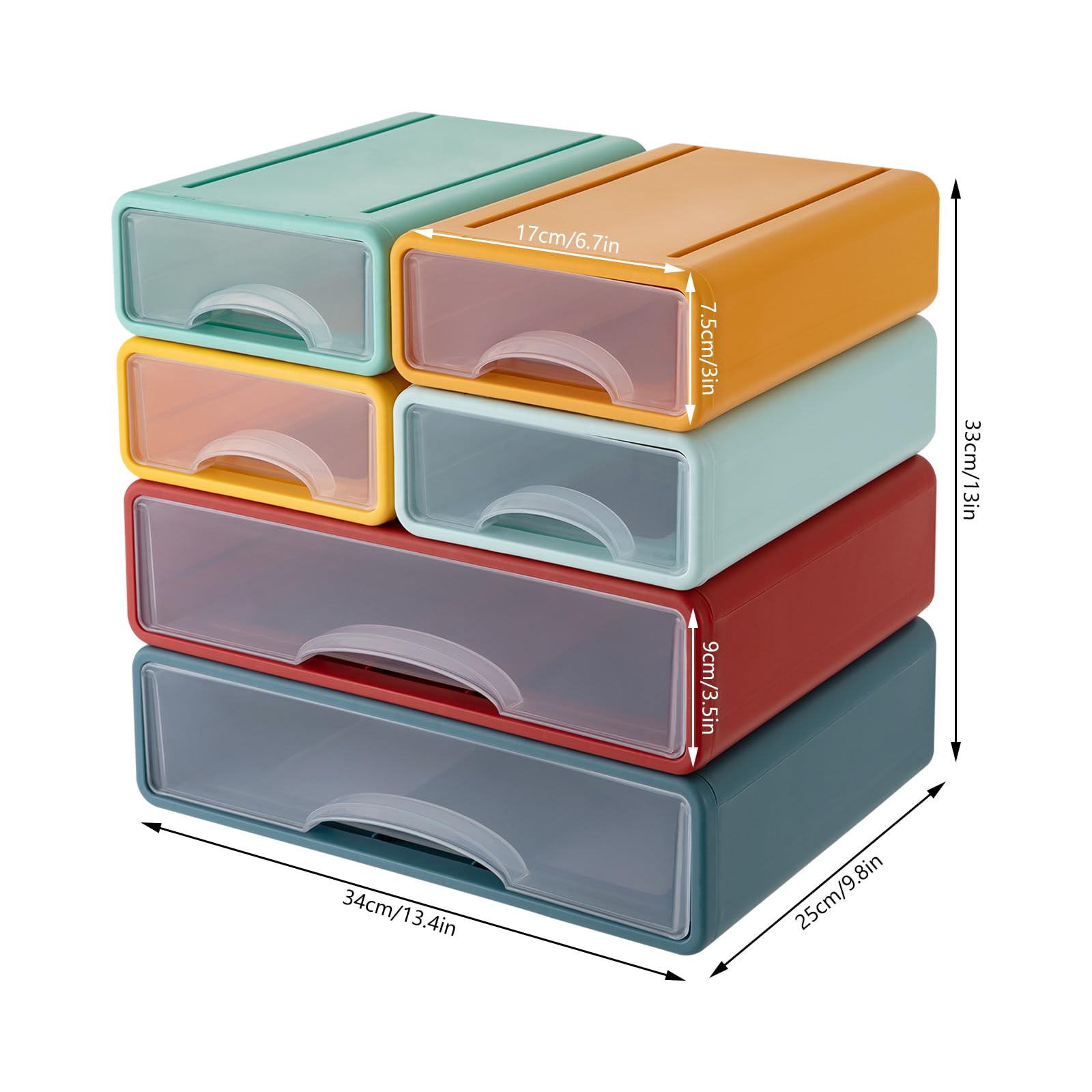 Organizer da scrivania con 6 cassetti, impilabile, in plastica, per casa, ufficio, 34 x 25 x 33 cm