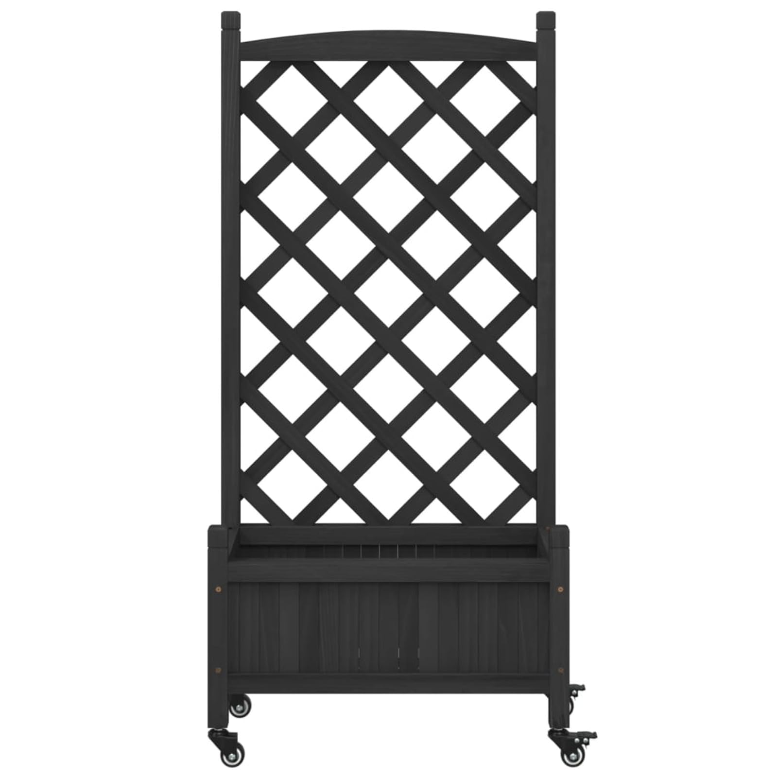 Homgoday Jardinera con celosía y ruedas negras de madera maciza de abeto, jardinera rejilla para jardín, jardinera de exterior, jardinera balcón YY