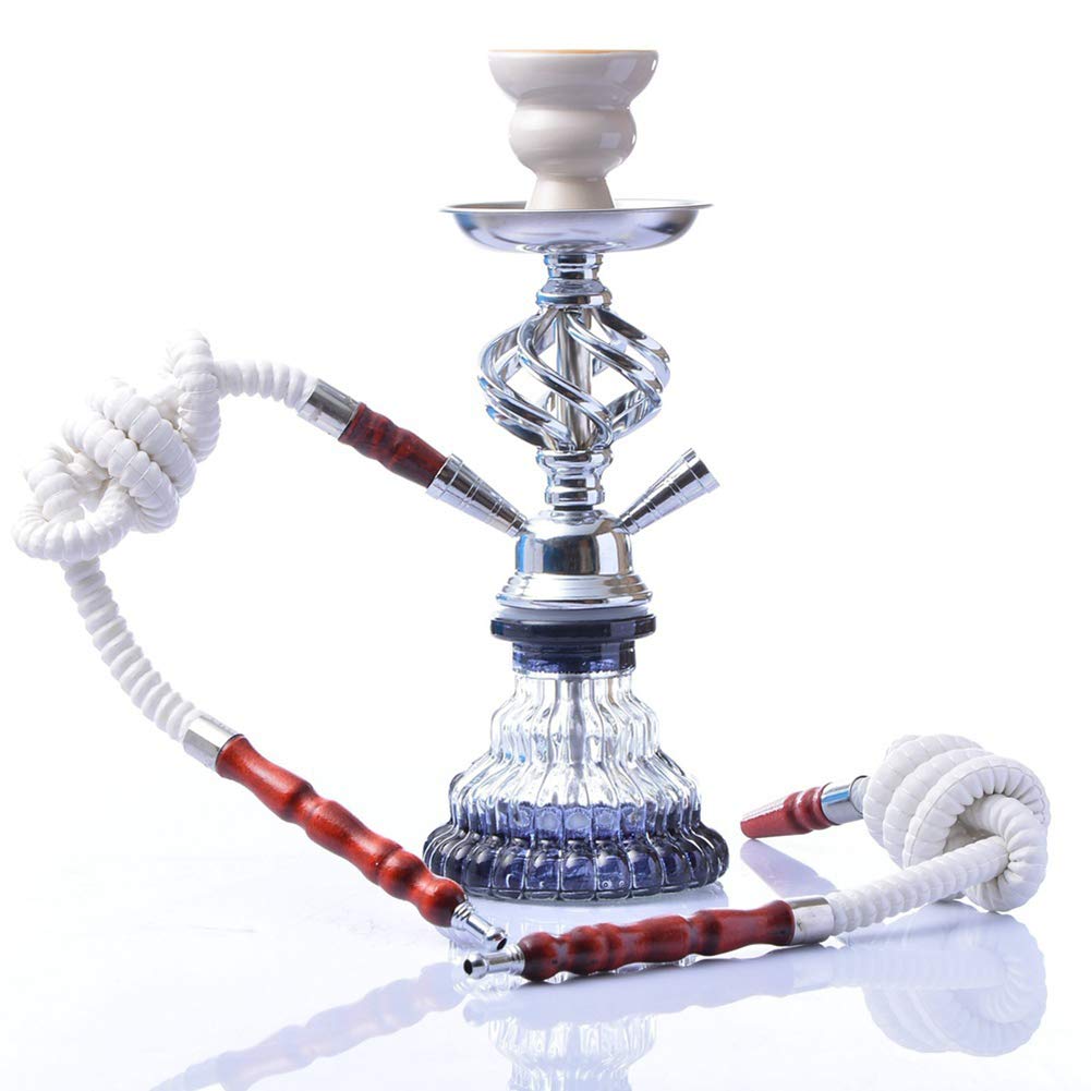 Shisha Shisha Set, Doble Tubo de Vidrio Shisha Negro Shisha Pipa con 2 Mangueras Traje de Fumador árabe Pipa de Agua Barra de cerámica Juego Completo para Bar Café