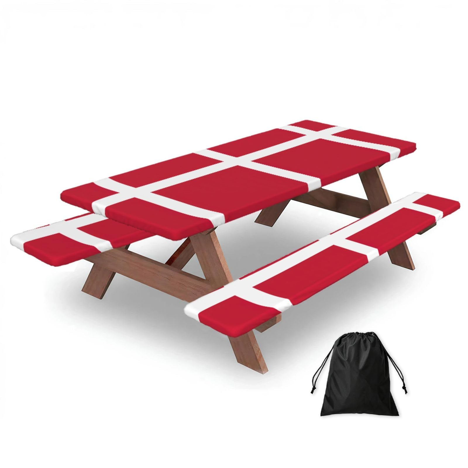 Yqxwjl Black Danish Flag Print Camping Essentials Waterproof Camping Table And Bench Cover With Drawstring Bag 183 Cm