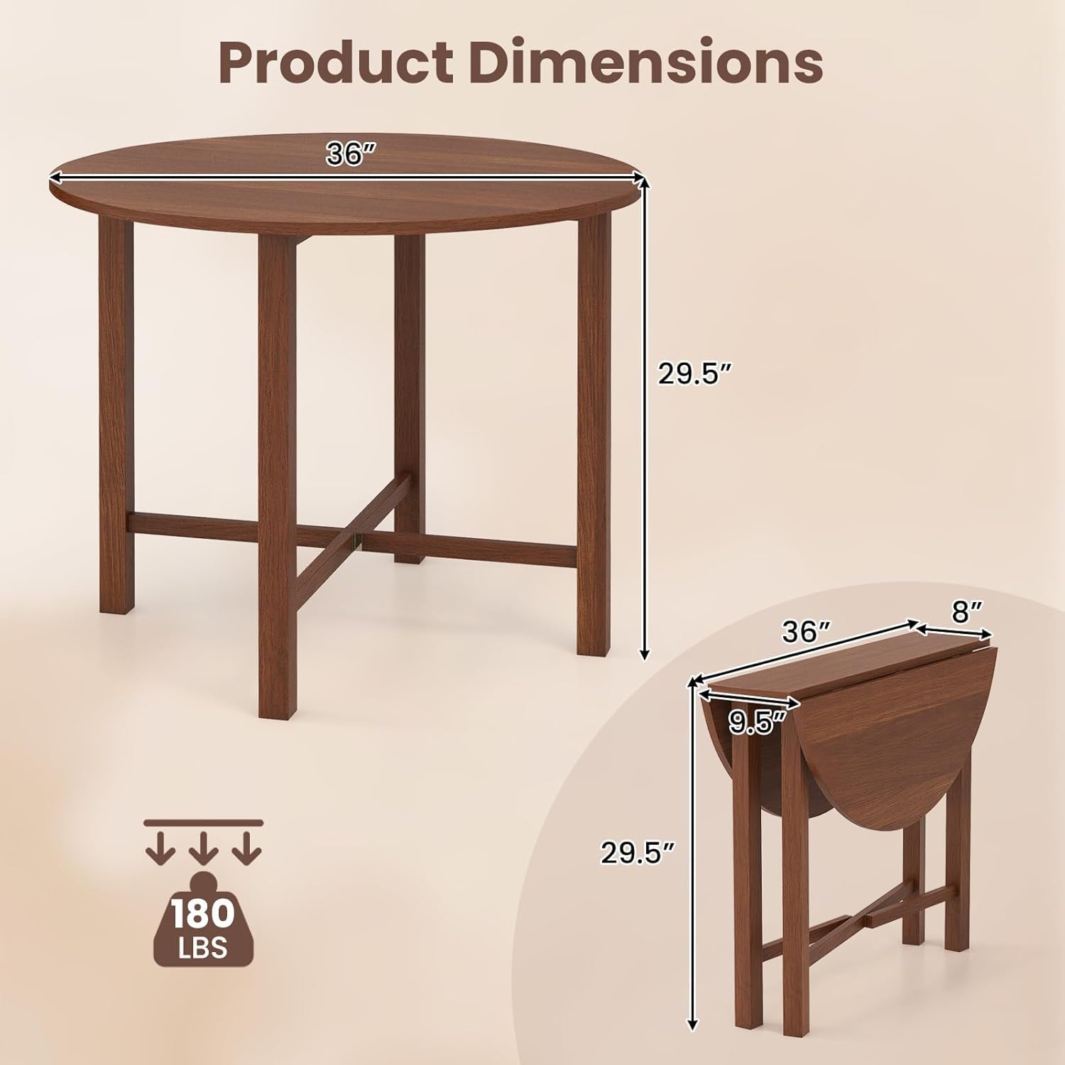 Giantex 30" Round Pedestal Dining Table - Rubber Wood, Espresso, 180 Lbs Capacity
